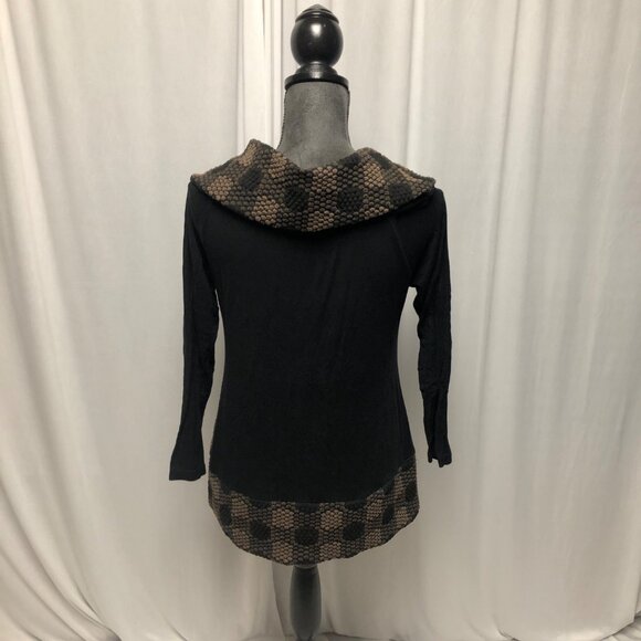 Creation Top Womens Size Small Black Brown Stretch Textured Cowl Neck Sweater - Picture 5 of 7